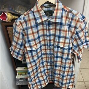 Vintage Weatherproof Retro Colors Combo Blue/Orange Casual Button Down Shirt